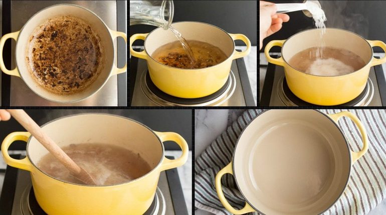 Come una padella smaltata può essere lavata dai depositi di carbonio